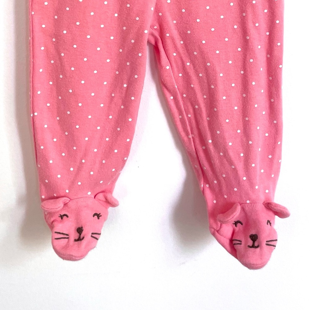 10/$30💥Mouse Face & Ears Footed Leggings, Peony Pink & Tiny White Polka Dots